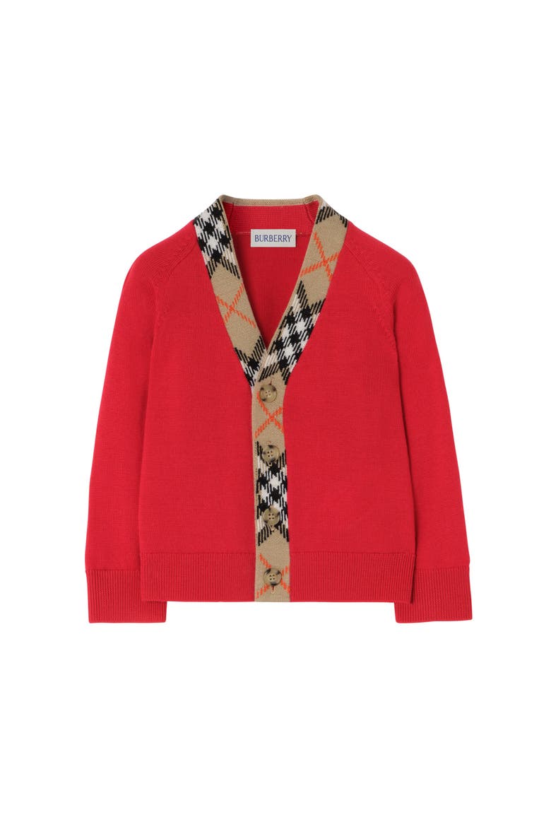 Check Trim Wool Cardigan, Main, color, Red