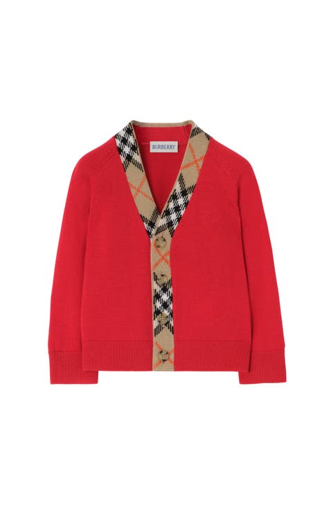Check Trim Wool Cardigan