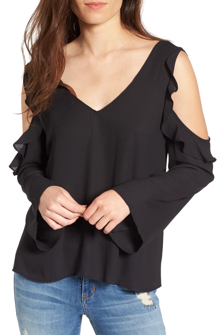 Cold Shoulder Ruffle Top, Main, color, BLACK