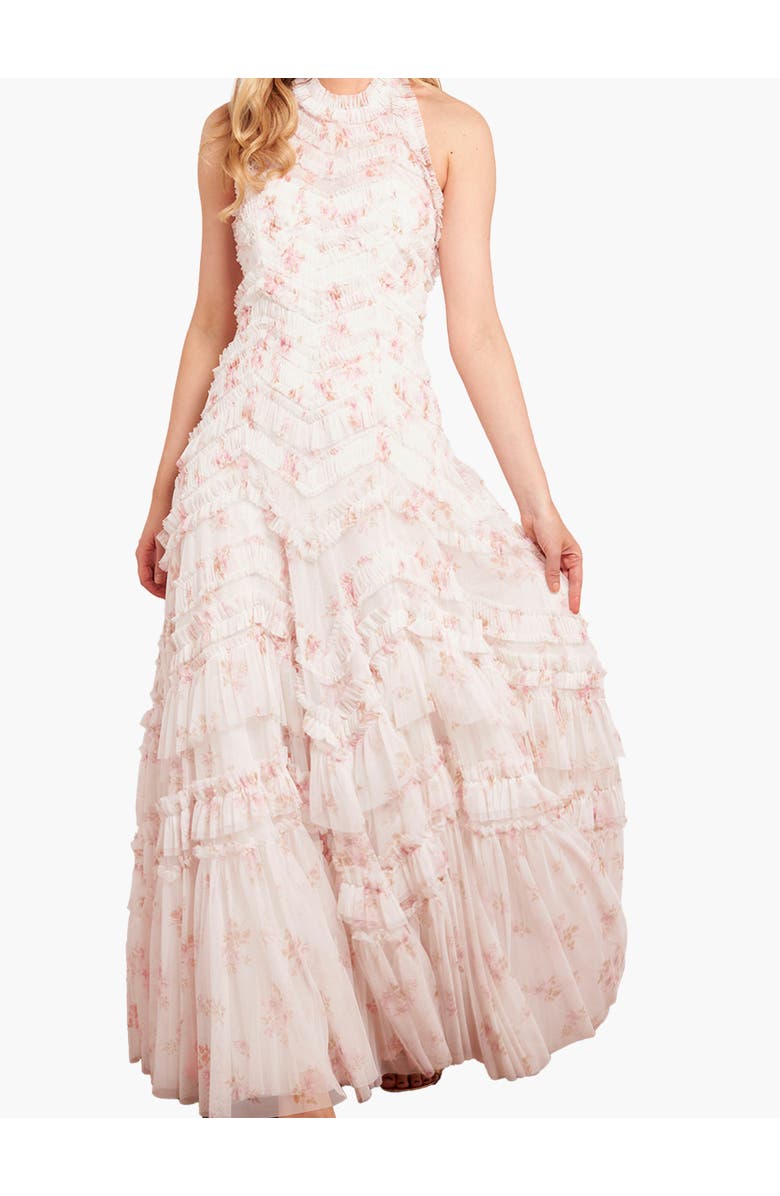 Needle & Thread Magnolia Ditsy Elia Halter Neck Gown, Alternate, color, Moonshine/Seashell