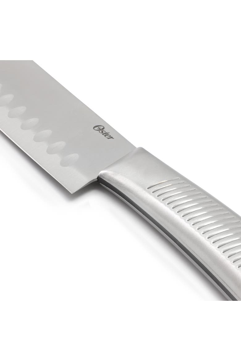 2pc Stainless Steel Santoku Knife Set Ridged Handles, Alternate, color, Silver