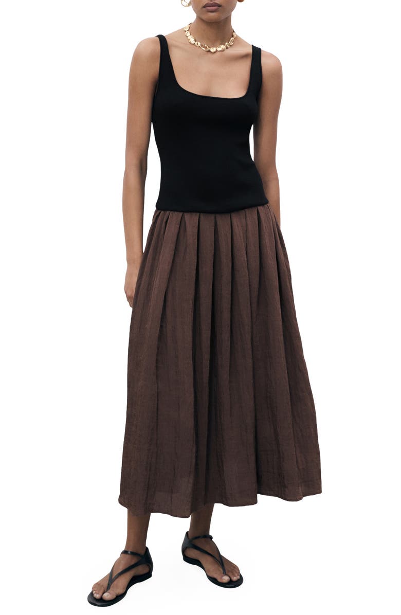 MANGO Pleated Tank Maxi Dress, Main, color, Chocolate