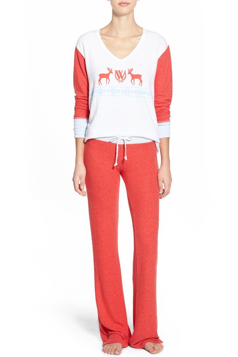 'Pastel Snow Babe' Pajamas, Main, color, VINTAGE LACE/RED/BLUE IRIS