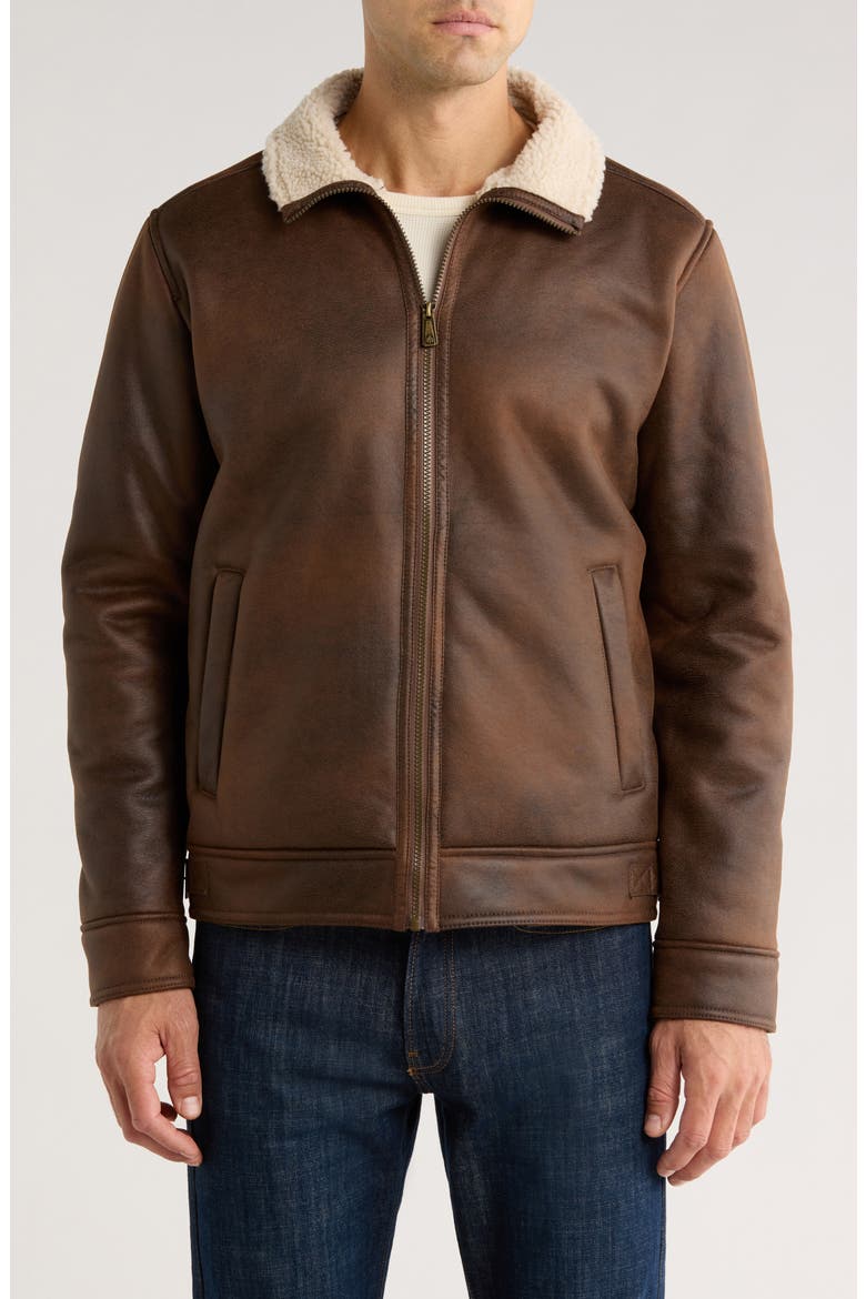 Faux Shearling Lined Aviator Jacket, Main, color, RUSSET