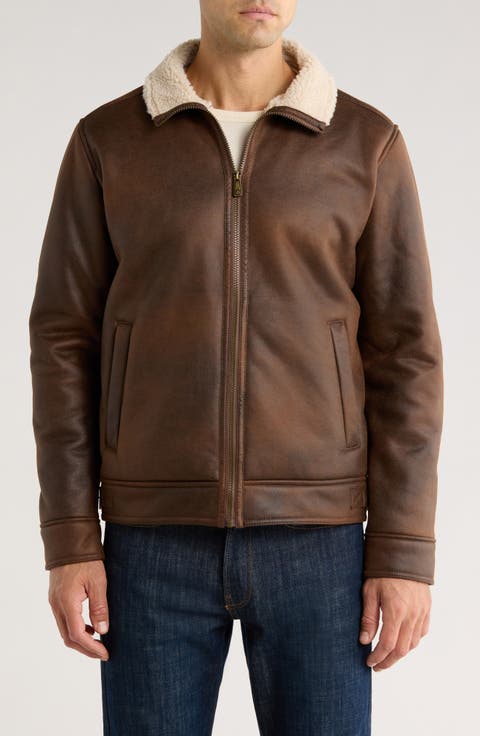 Faux Shearling Lined Aviator Jacket