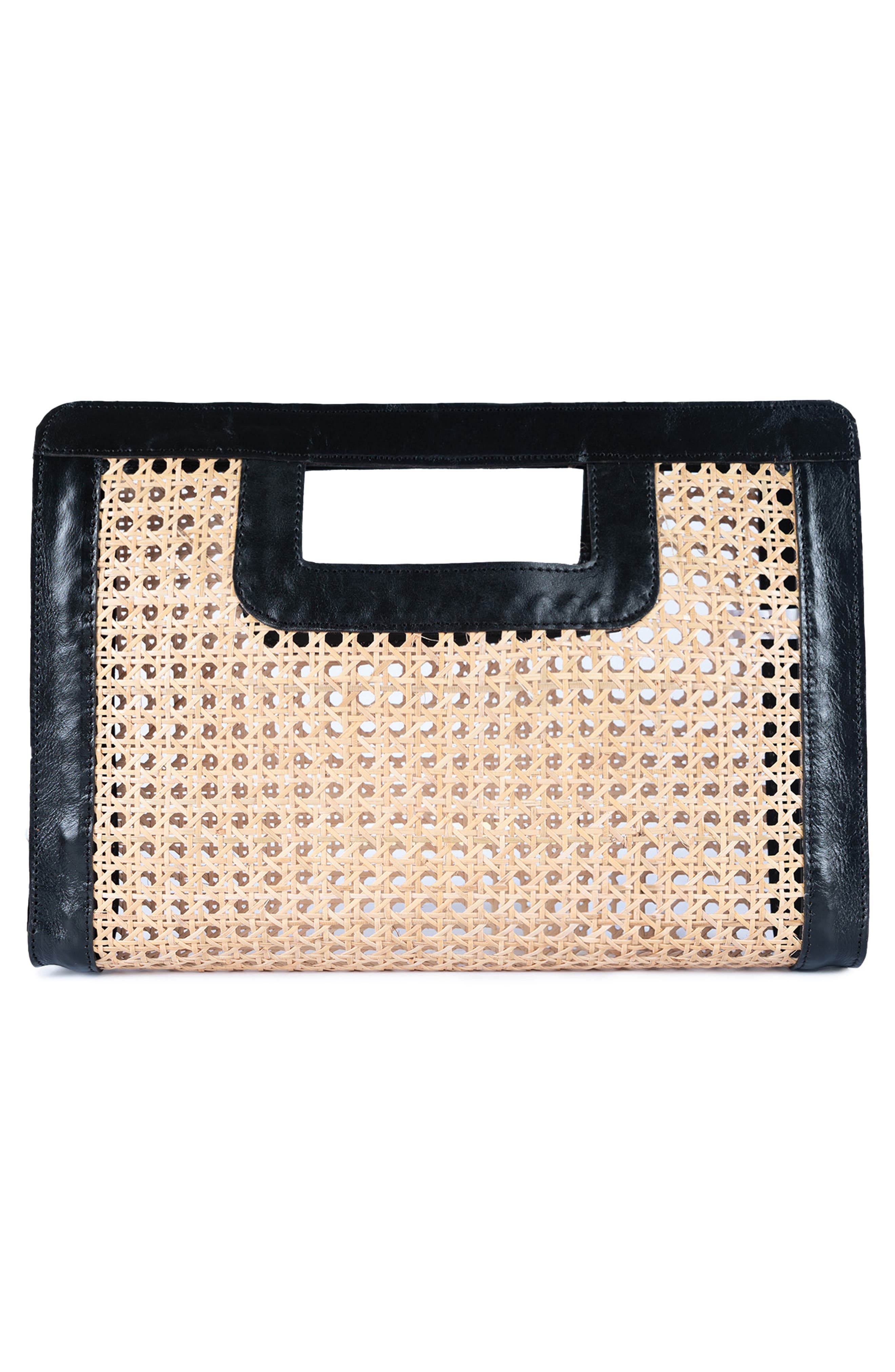 Jelavu Delmar Rattan & Leather Frame Clutch, Alternate, color, Black