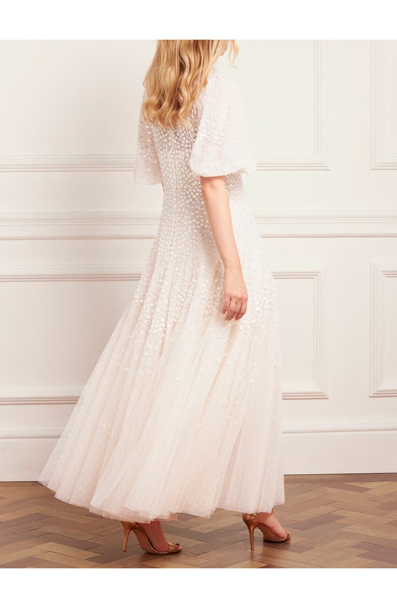 Needle & Thread Scallop Sequin V-neck Ankle Gown, Alternate, color, Cream