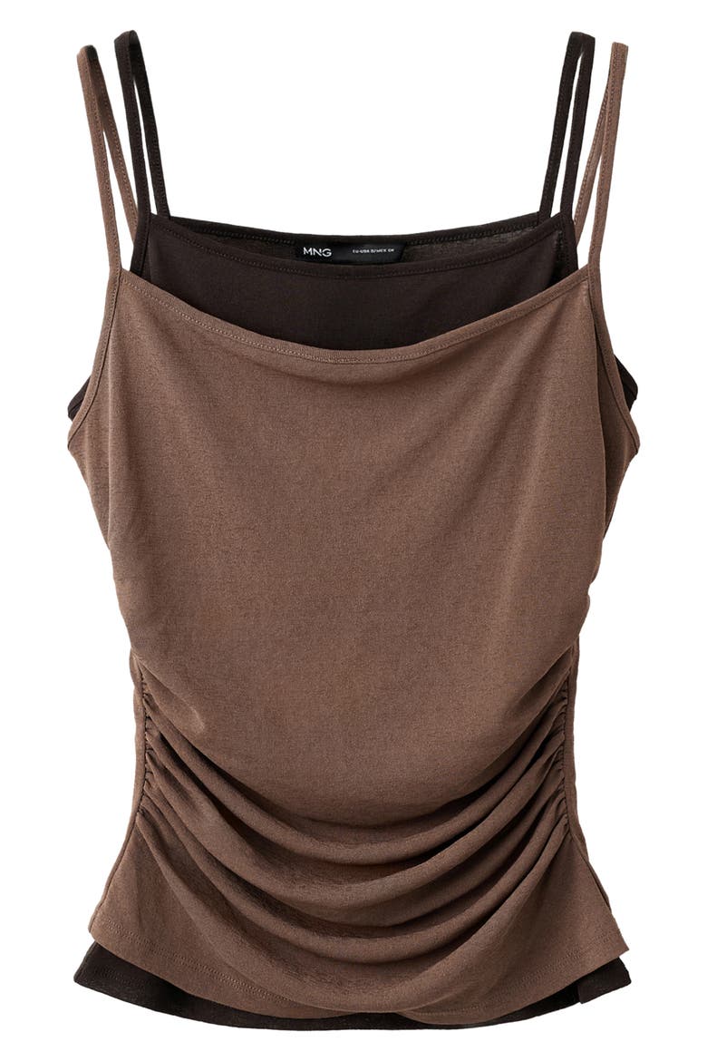 Double-Layered Draped Top, Alternate, color, BROWN