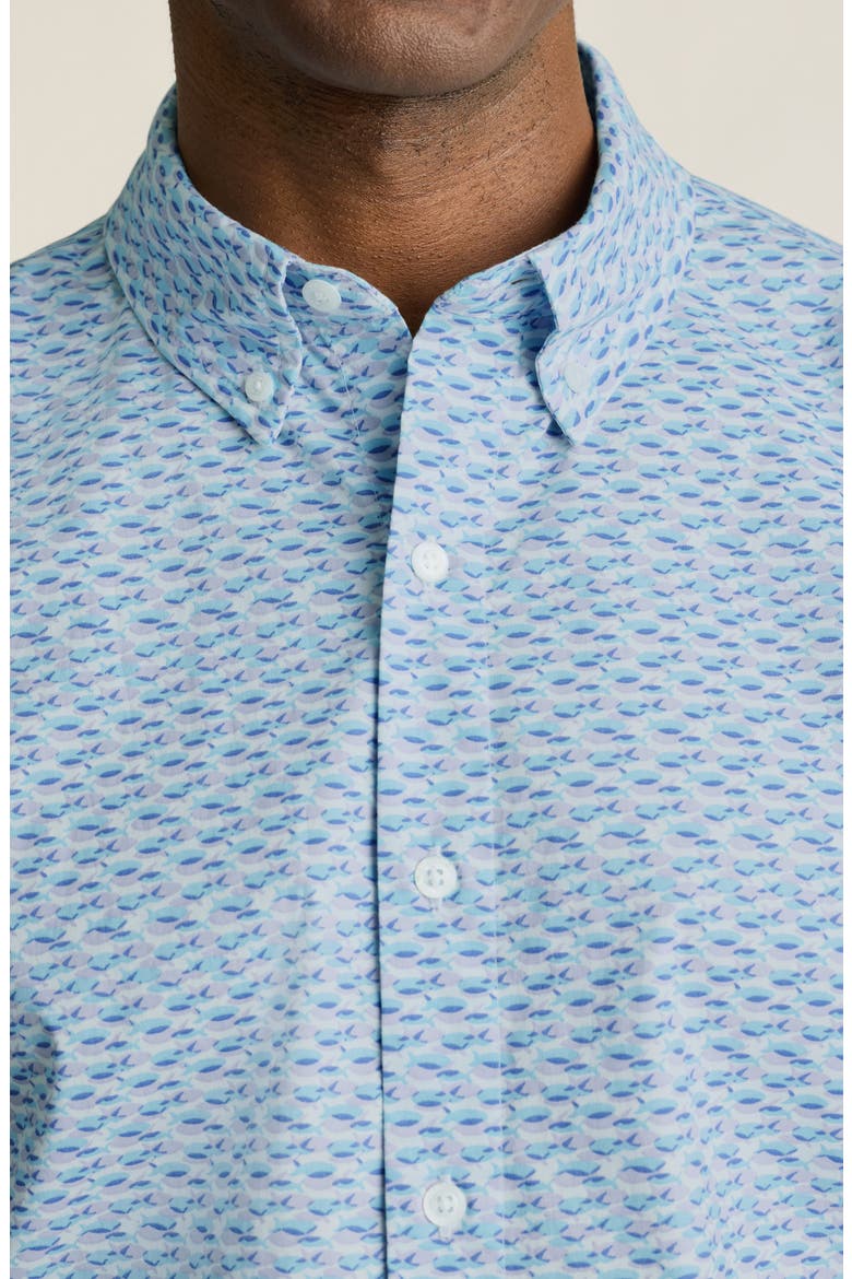 Fish Party Slim Fit Short Sleeve Button-Down Shirt, Alternate, color, BLUE/ LAVENDAR FISH