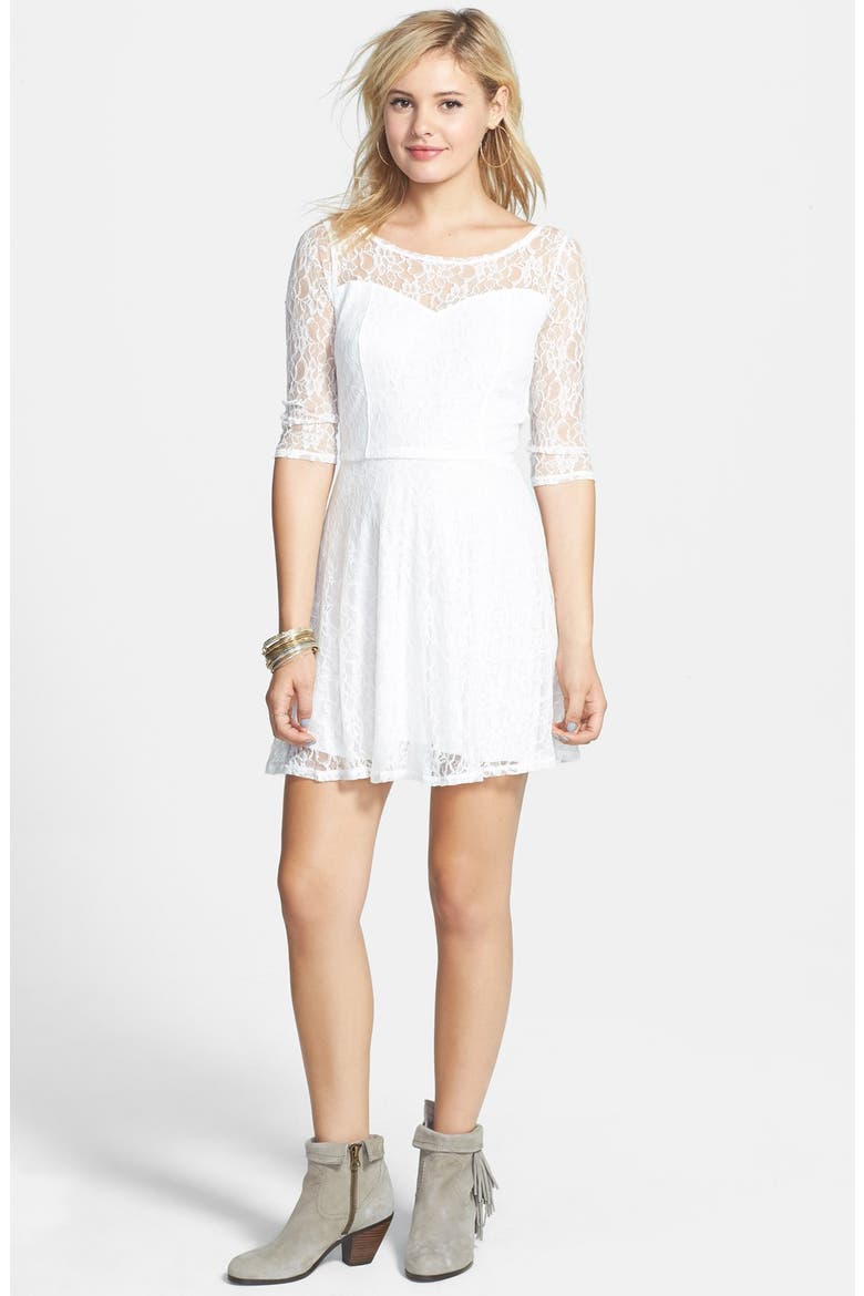 Long Sleeve Lace Skater Dress, Alternate, color, CREAM EGRET