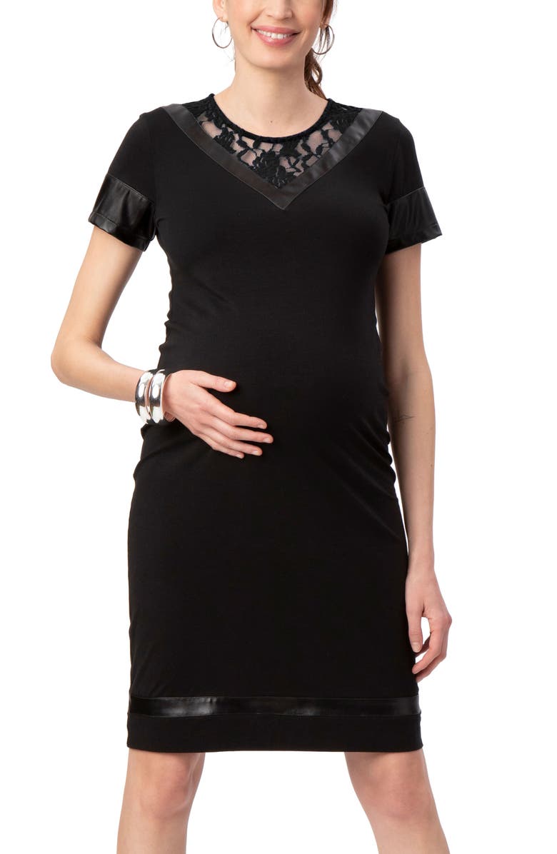 Stowaway Collection Lace & Faux Leather Detail Maternity Dress, Main, color,