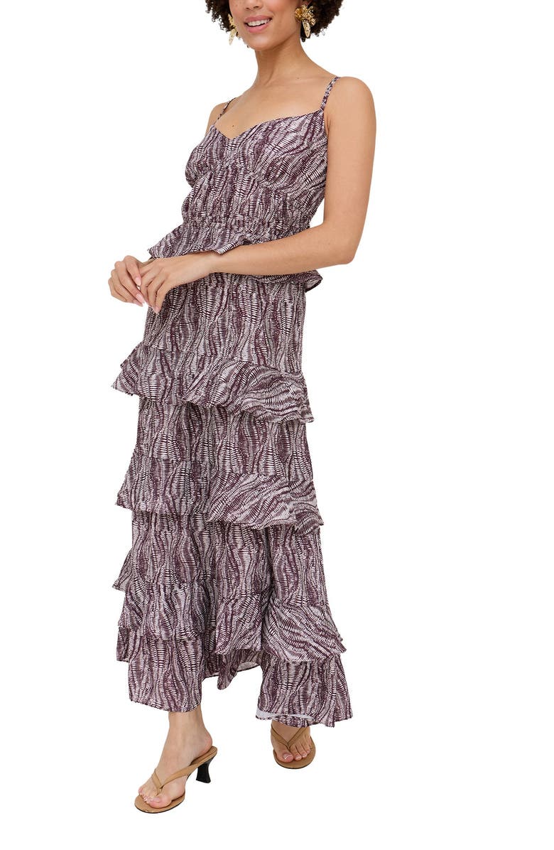 Raffya Tangiers Tiered Line Print Maxi Dress, Alternate, color, Ercu