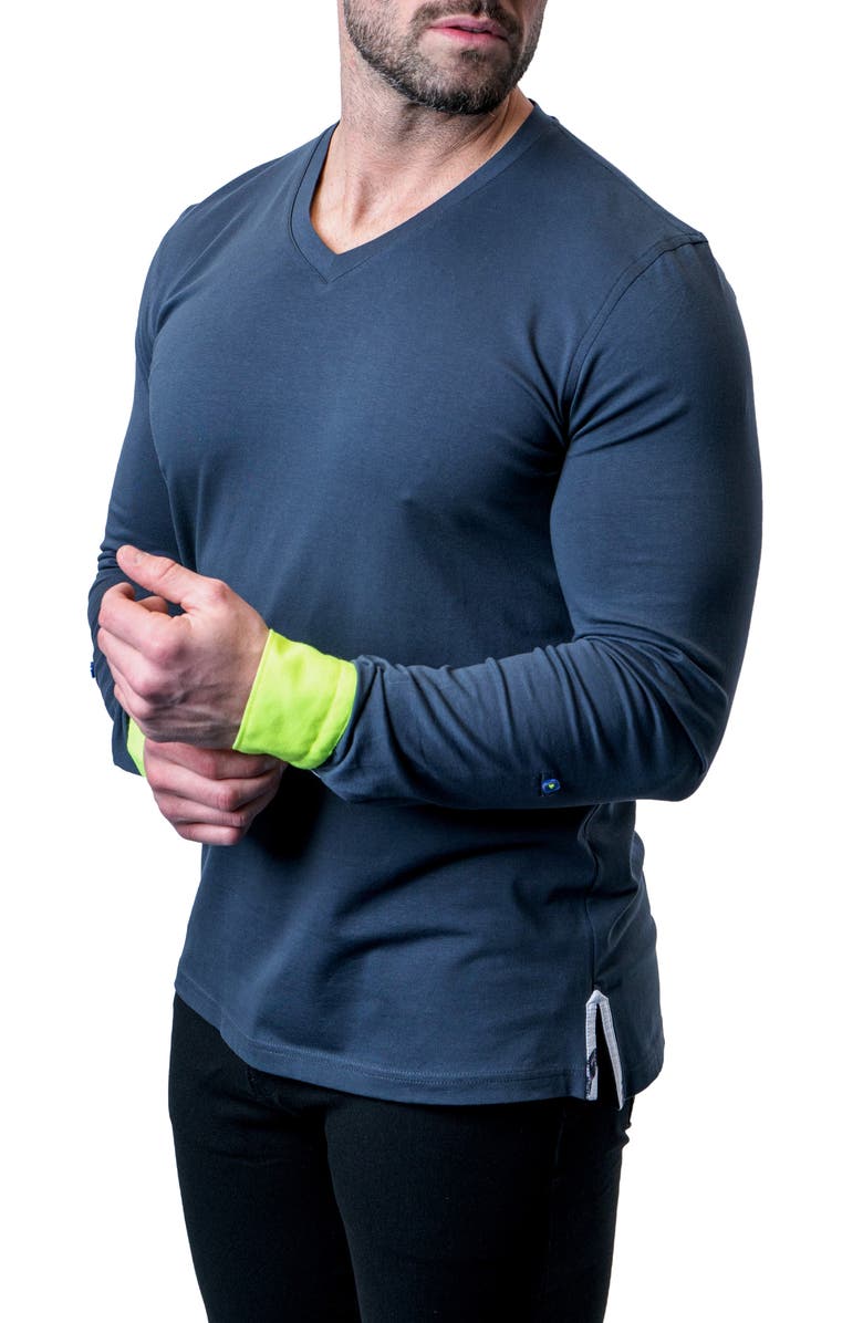 Maceoo Edison Neoncuff Blue V-Neck Long Sleeve T-Shirt, Alternate, color, Blue