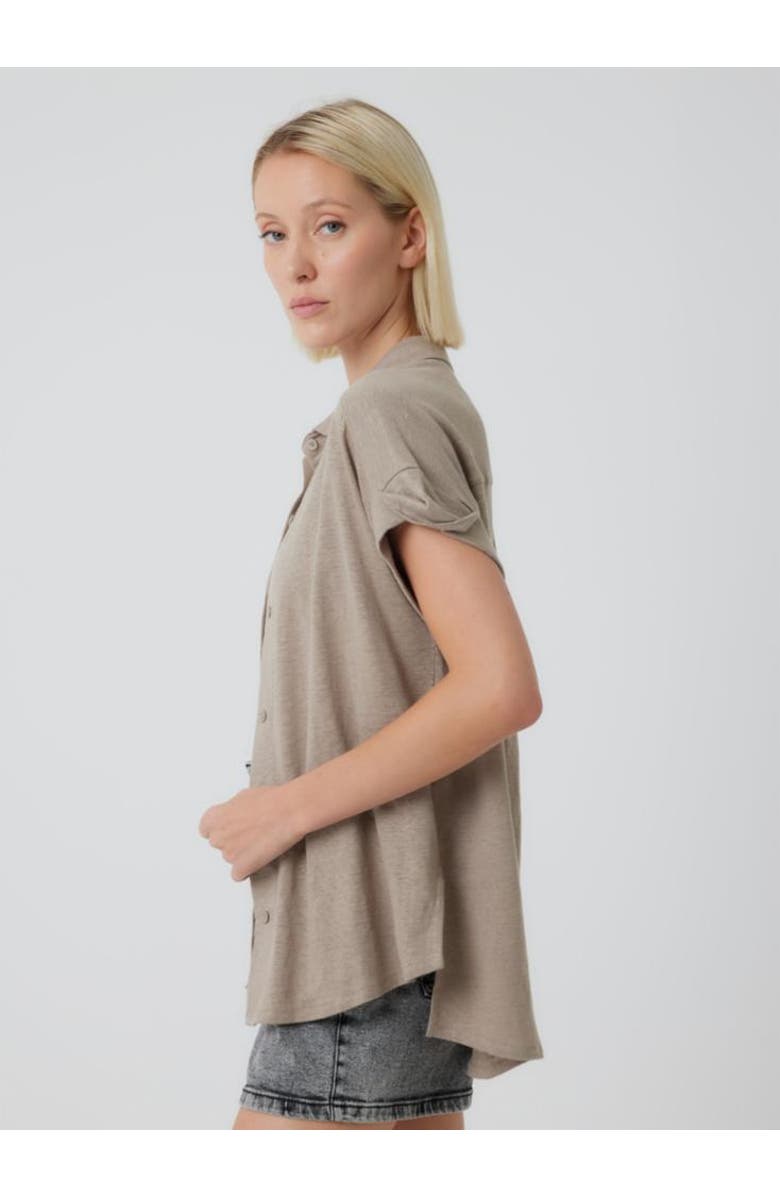 Majestic Filatures Stretch Linen S/S Shirt With Rolled Cuff, Alternate, color, Desert