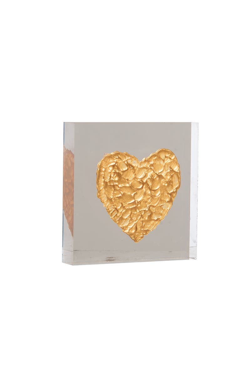 Transpac Acrylic Block with Gold Heart Multicolored for Spring Home Decor, Alternate, color, Multicolored