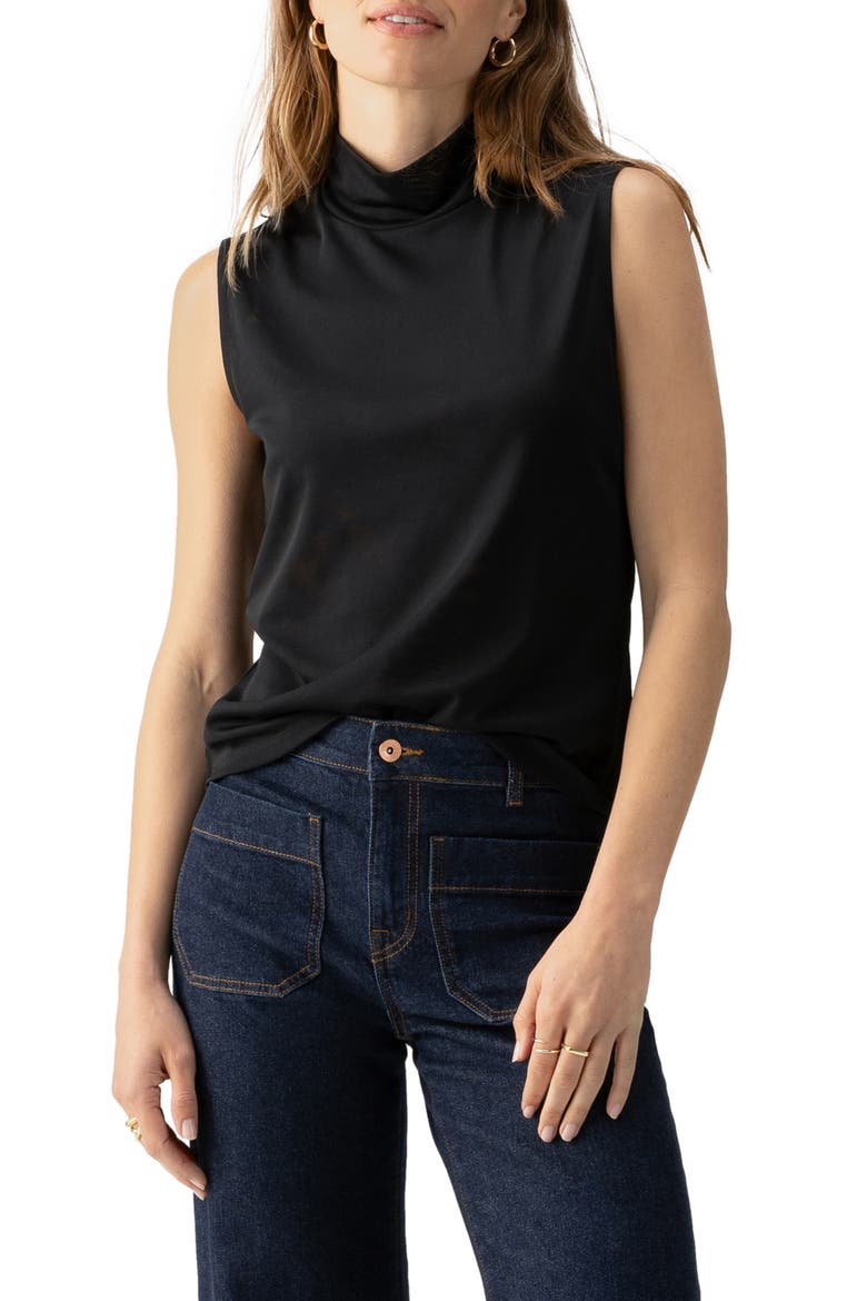 Sleeveless Cowl Neck Mesh Top, Main, color, BLACK