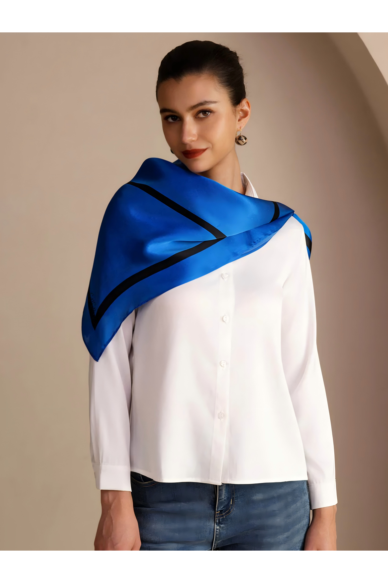 Printed Square Silk Scarf, Alternate, color, Blue Square