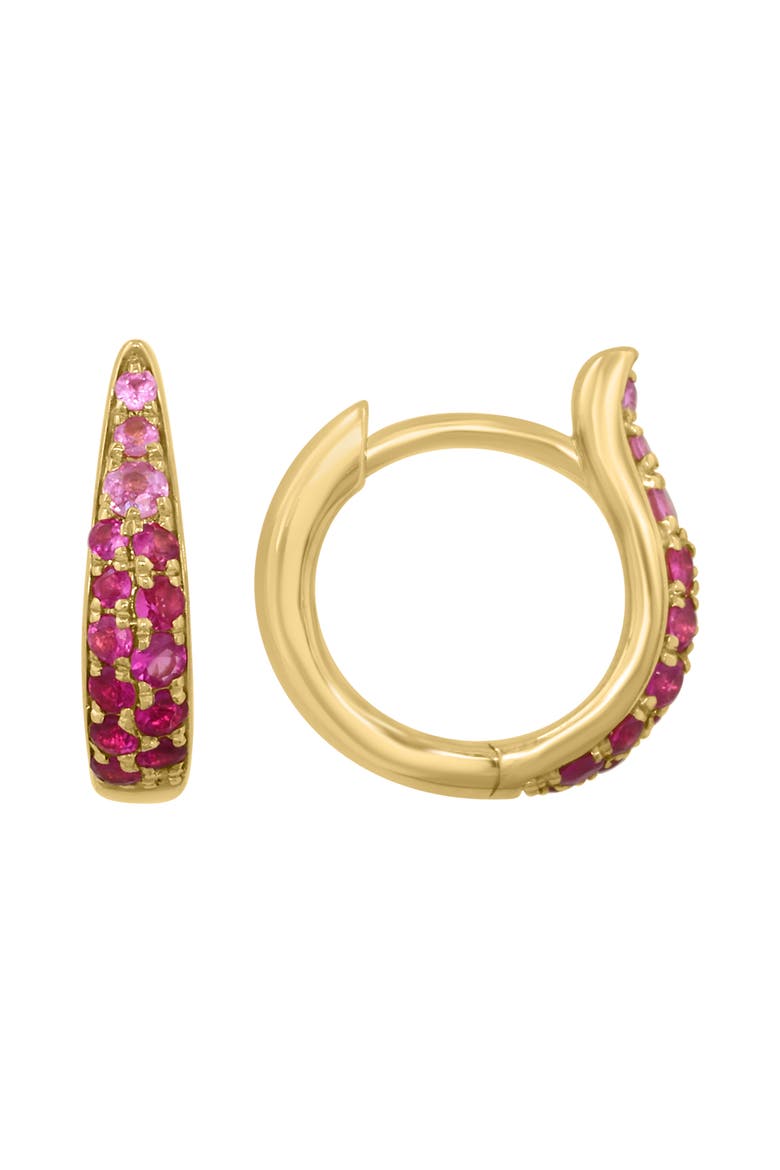 Ruby Huggie Hoop Earrings, Main, color, RED