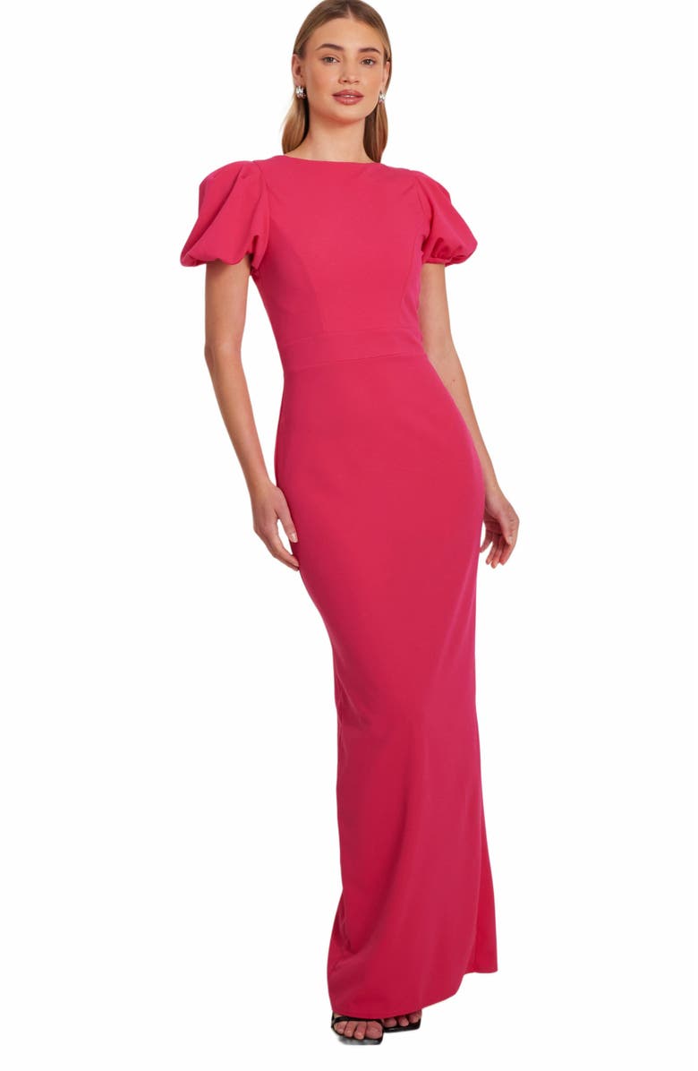 QUIZ Scuba Crepe Maxi Dress With Puff Sleeve, Main, color, 
