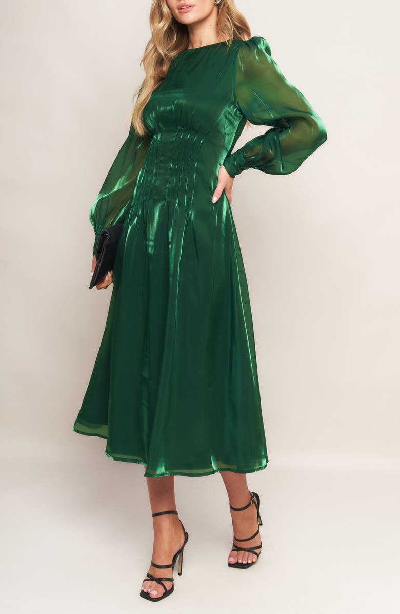 FLYING TOMATO Solid Long Sleeve Midi Dress, Alternate, color, Green