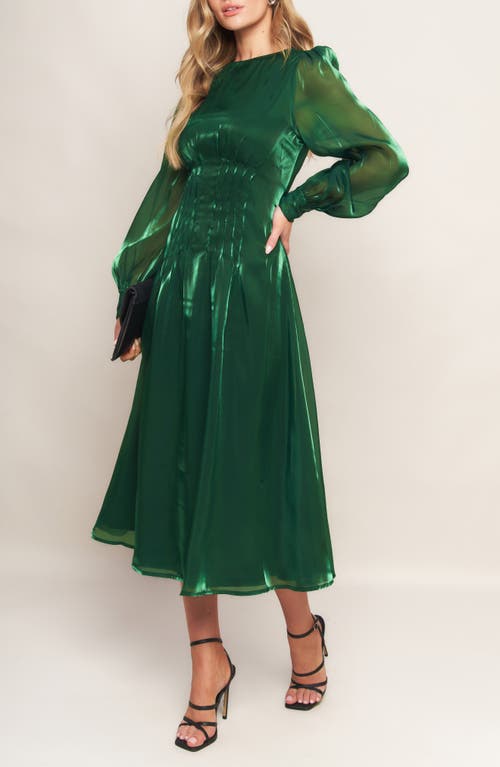 Flying Tomato Solid Long Sleeve Midi Dress In Green
