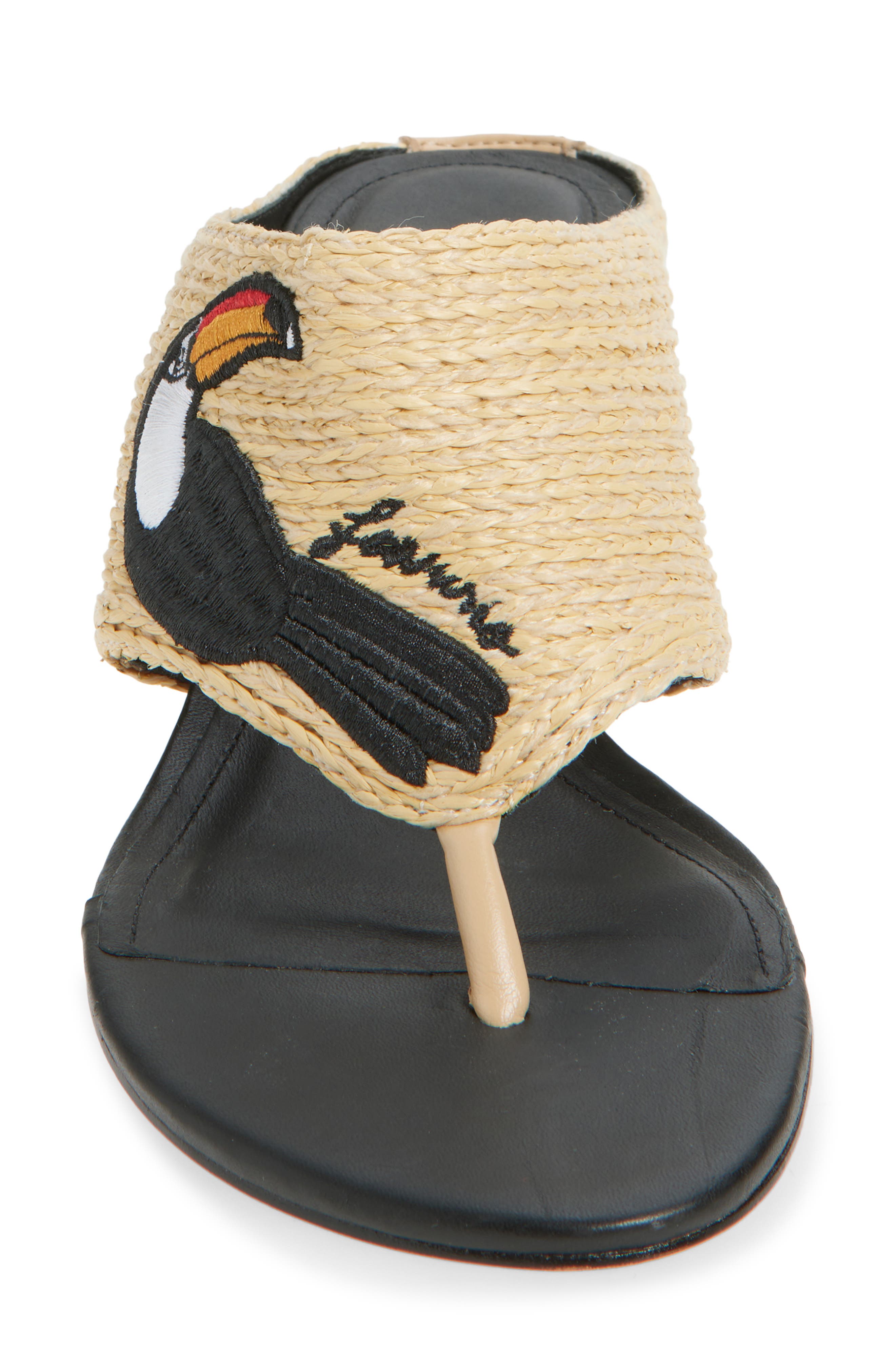 FARM Rio Icons Raffia Kitten Heel Slide Sandal, Alternate, color, Tucan Black