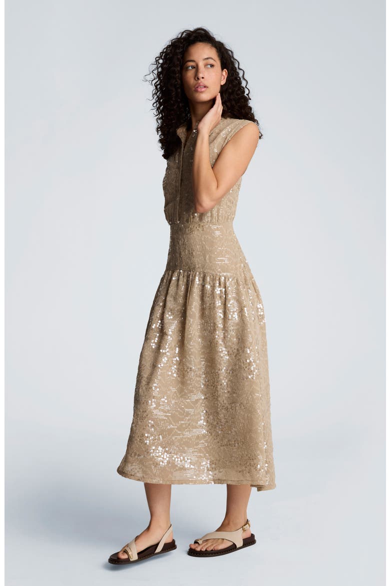 Sequin Sleeveless Midi Shirtdress, Alternate, color, SOFT CAFE