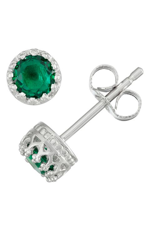 Sterling Silver Stone Crown Stud Earrings