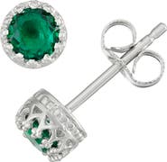 FZN Sterling Silver Stone Crown Stud Earrings
