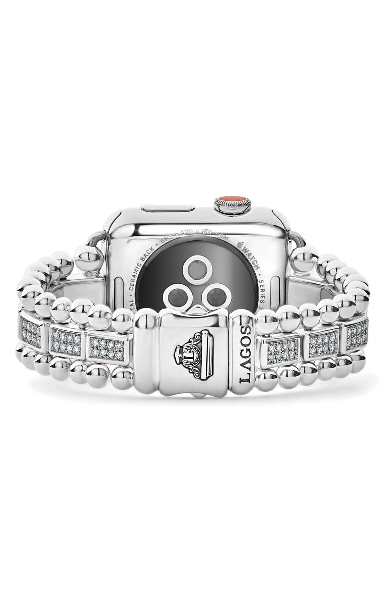 LAGOS Smart Caviar Sterling Silver & Diamond Apple Watch<sup>®</sup> Watchband, Alternate, color, Silver/ Diamond