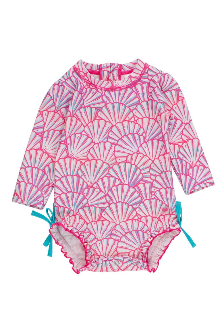 Baby Girls Mermaid Long Sleeve UPF50+ One Piece Rash Guard, Main, color, Pink Magical Mermaids