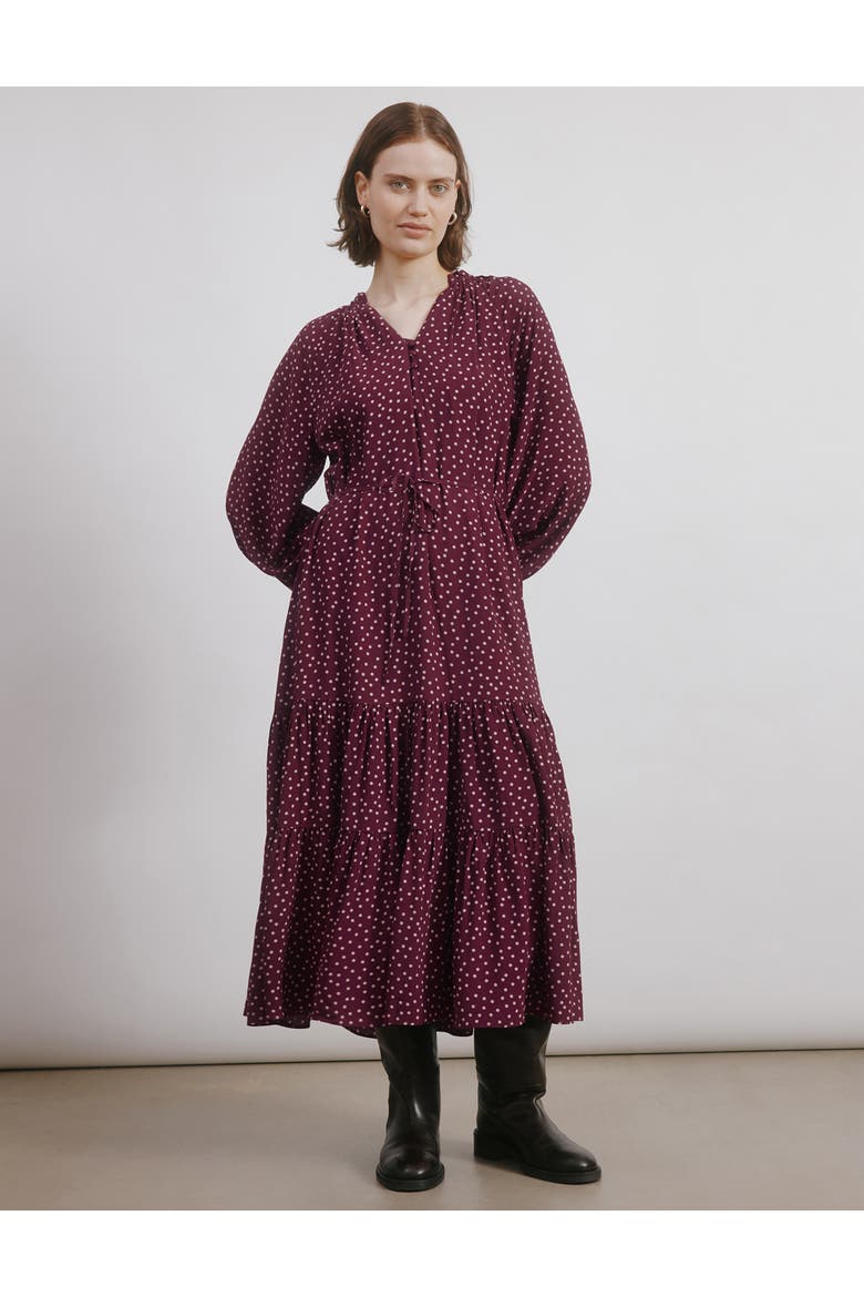 Long Sleeve V-Neck Spot Dress, Alternate, color, Burgundy