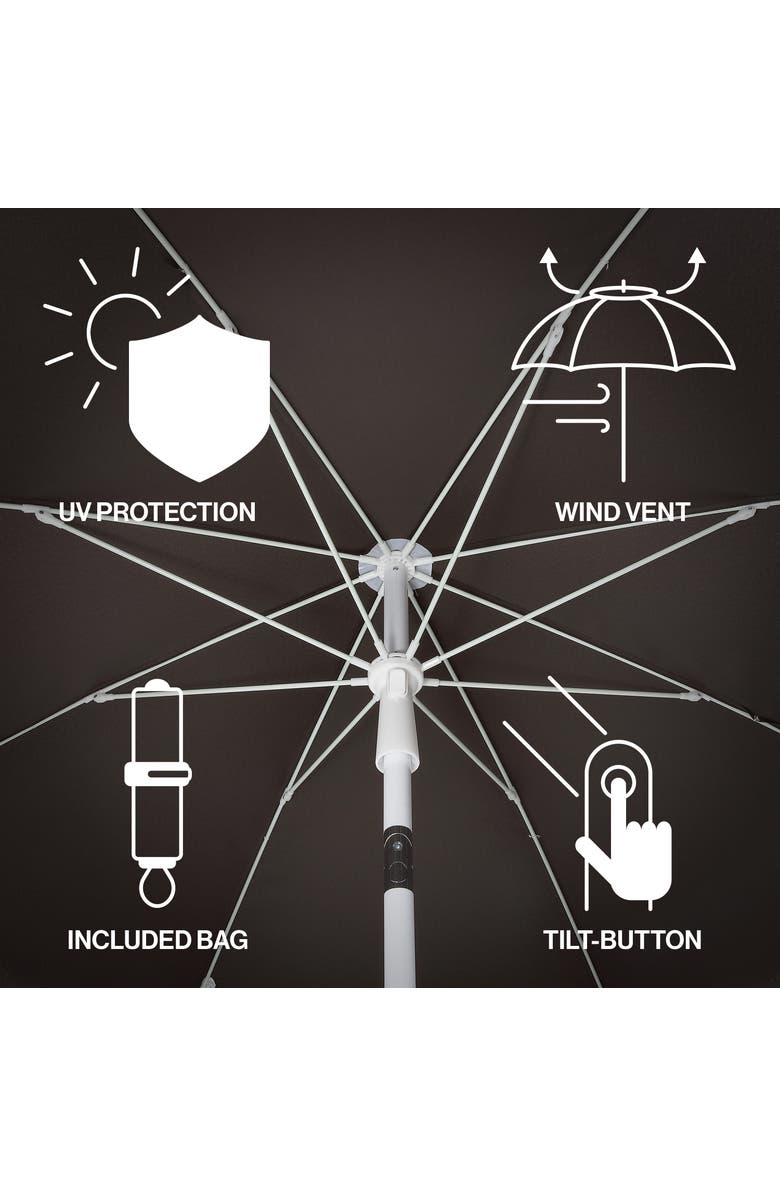 JONATHAN Y Mariner 6.5 ft. Classic Cottage Fringe Tassel Market Beach Umbrella with Push Button Tilt, Alternate, color, Black - White Pole