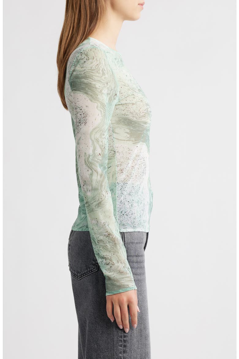Marble Print Sheer Mesh Top, Alternate, color, GREEN MEDIUM DUSTY