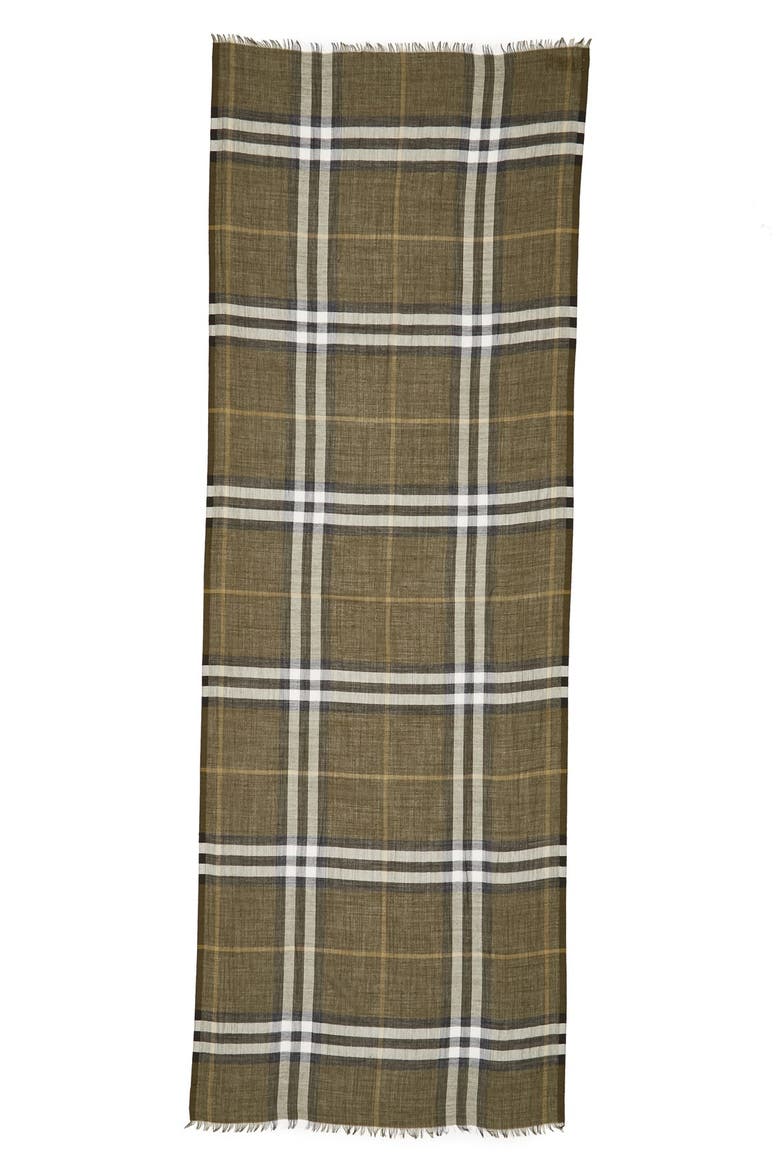 Giant Check Print Wool & Silk Scarf, Alternate, color, OLIVE GREEN
