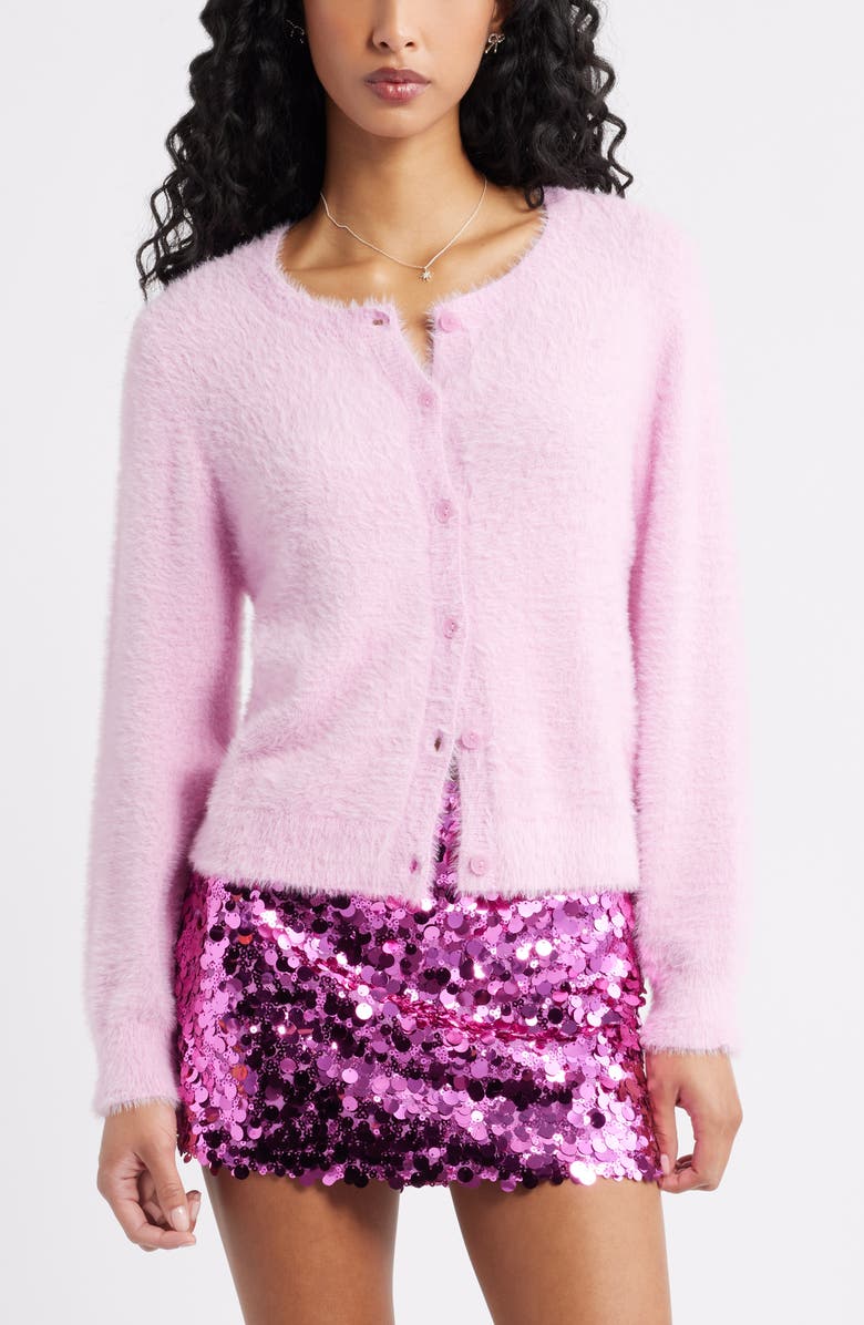 BP. Fuzzy Scoop Neck Cardigan, Main, color, Pink Flower