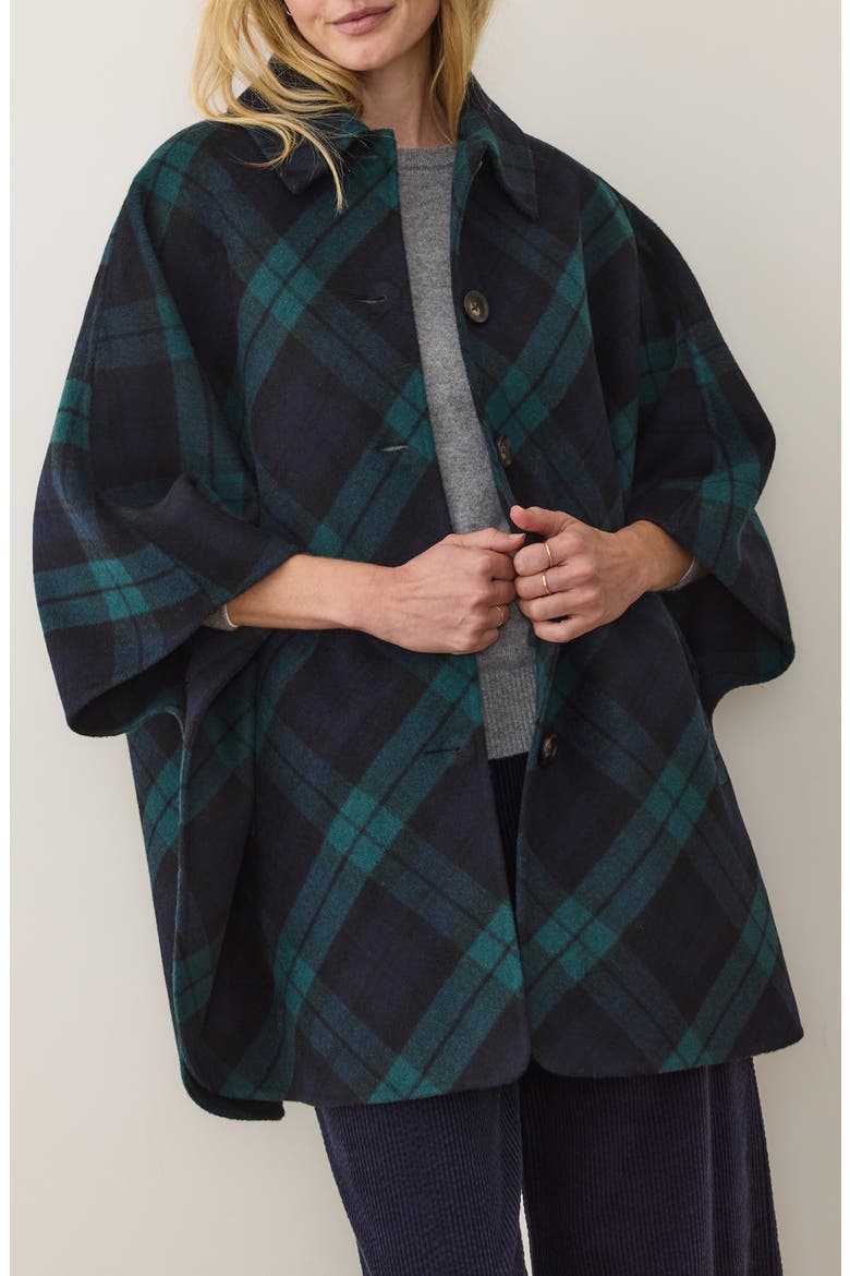 Colette Plaid Cape Coat, Main, color, EVERGREEN PLAID