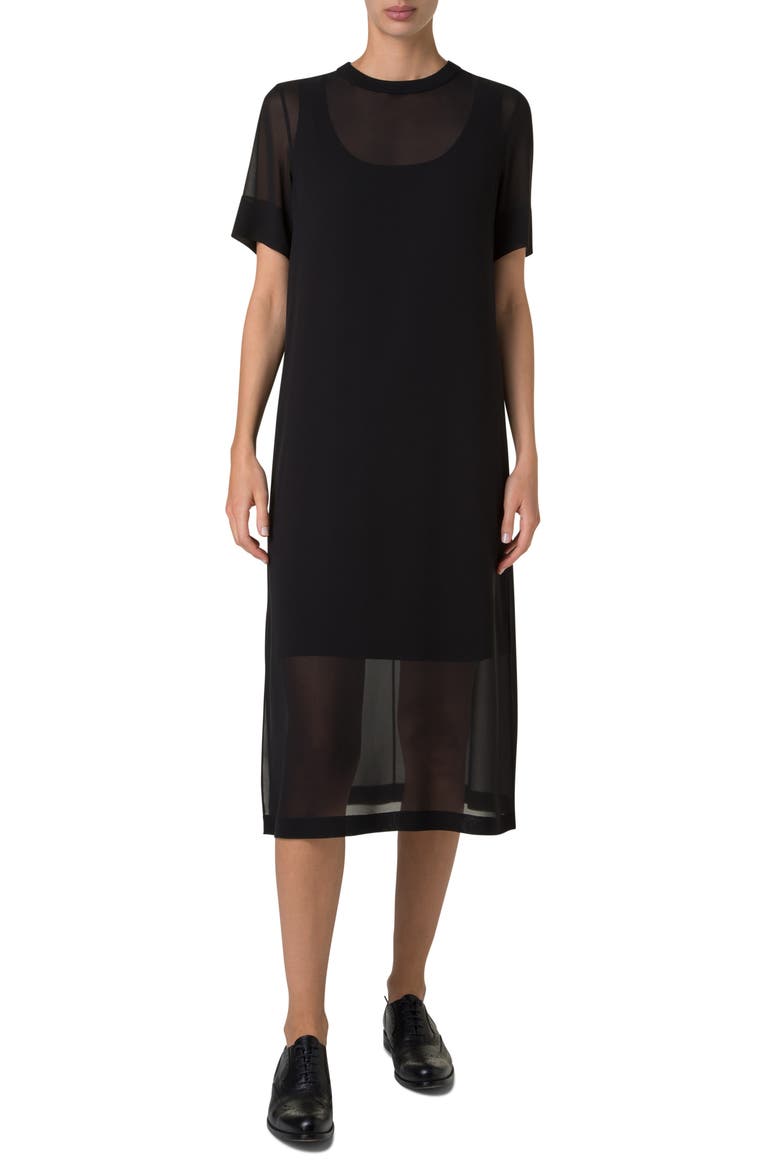 Sheer Silk Georgette Shift Dress, Main, color, BLACK