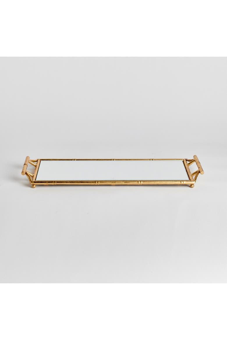 Daphne Narrow Decorative Mirrored Tray With Handles, Alternate, color, Gold