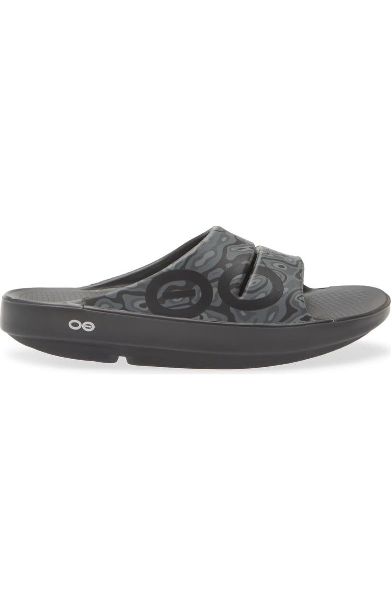 Oofos Gender Inclusive Ooahh Sport Slide Sandal, Alternate, color, Black/ Black Water Camo