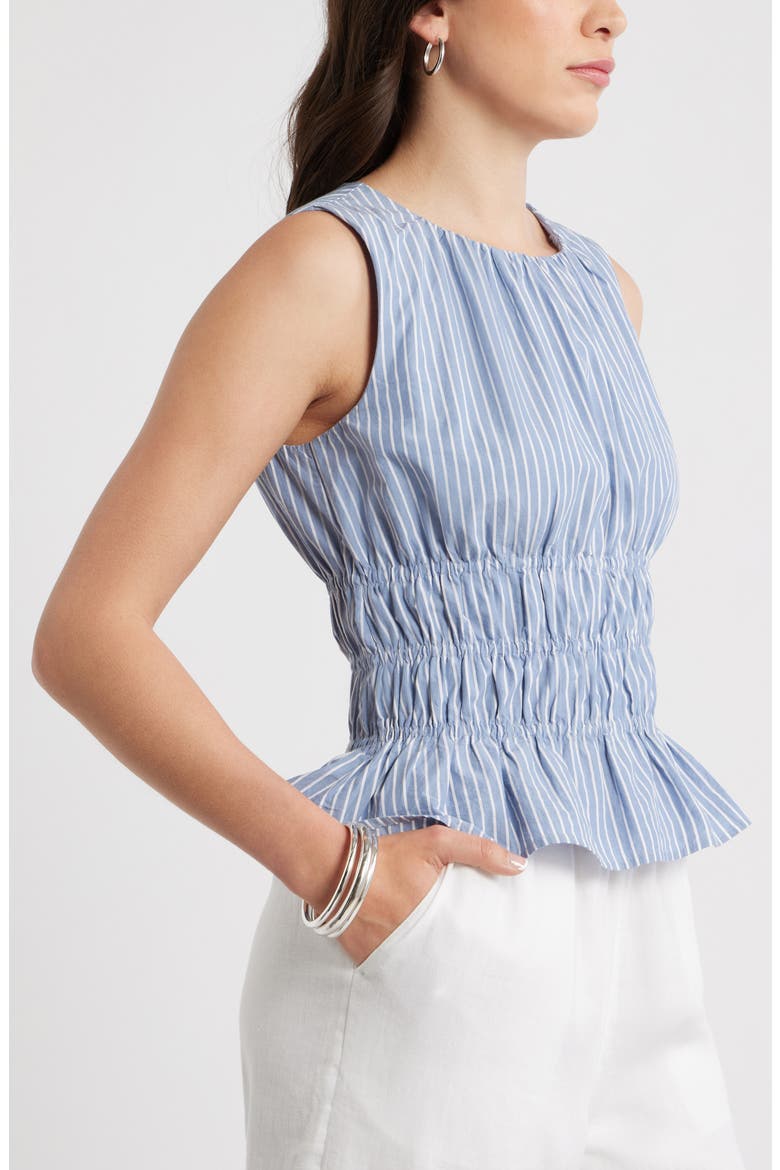 Stripe Smocked Peplum Poplin Top, Alternate, color, BLUE BEYOND CORA STRIPE