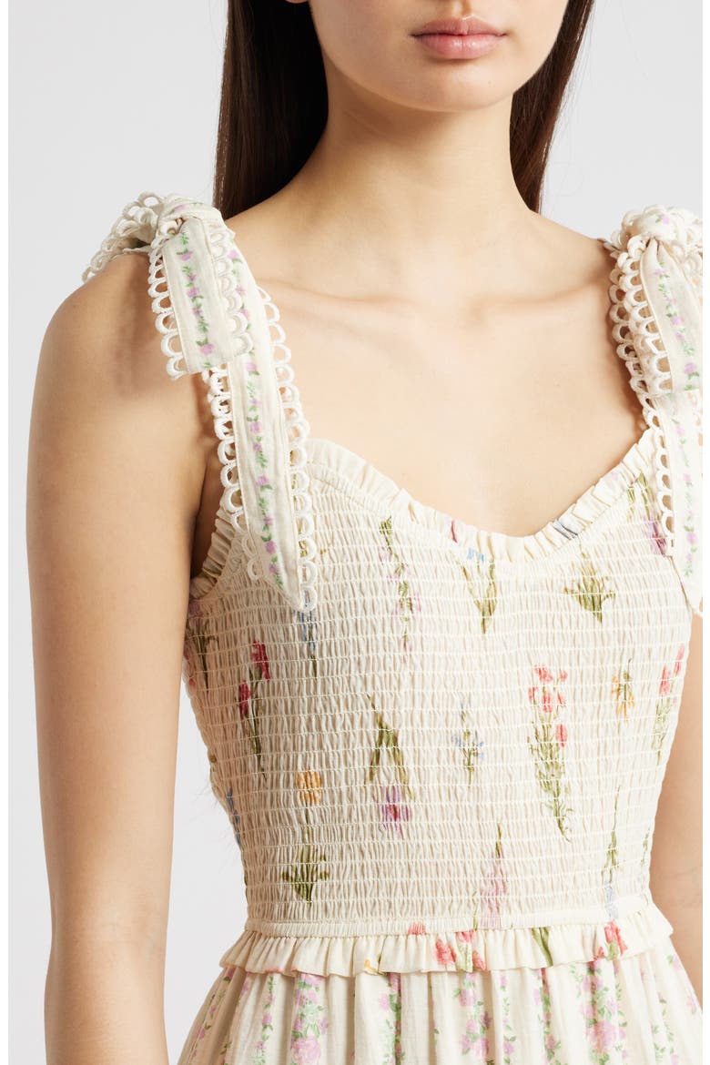 Floral Picot Trim Smocked Bodice Sundress, Alternate, color, IVORY/ PINK MULTI