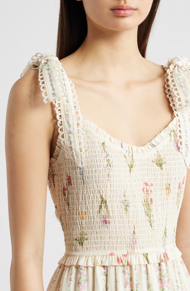 MOON RIVER Floral Picot Trim Smocked Bodice Sundress, Alternate, color, Ivory/ Pink Multi