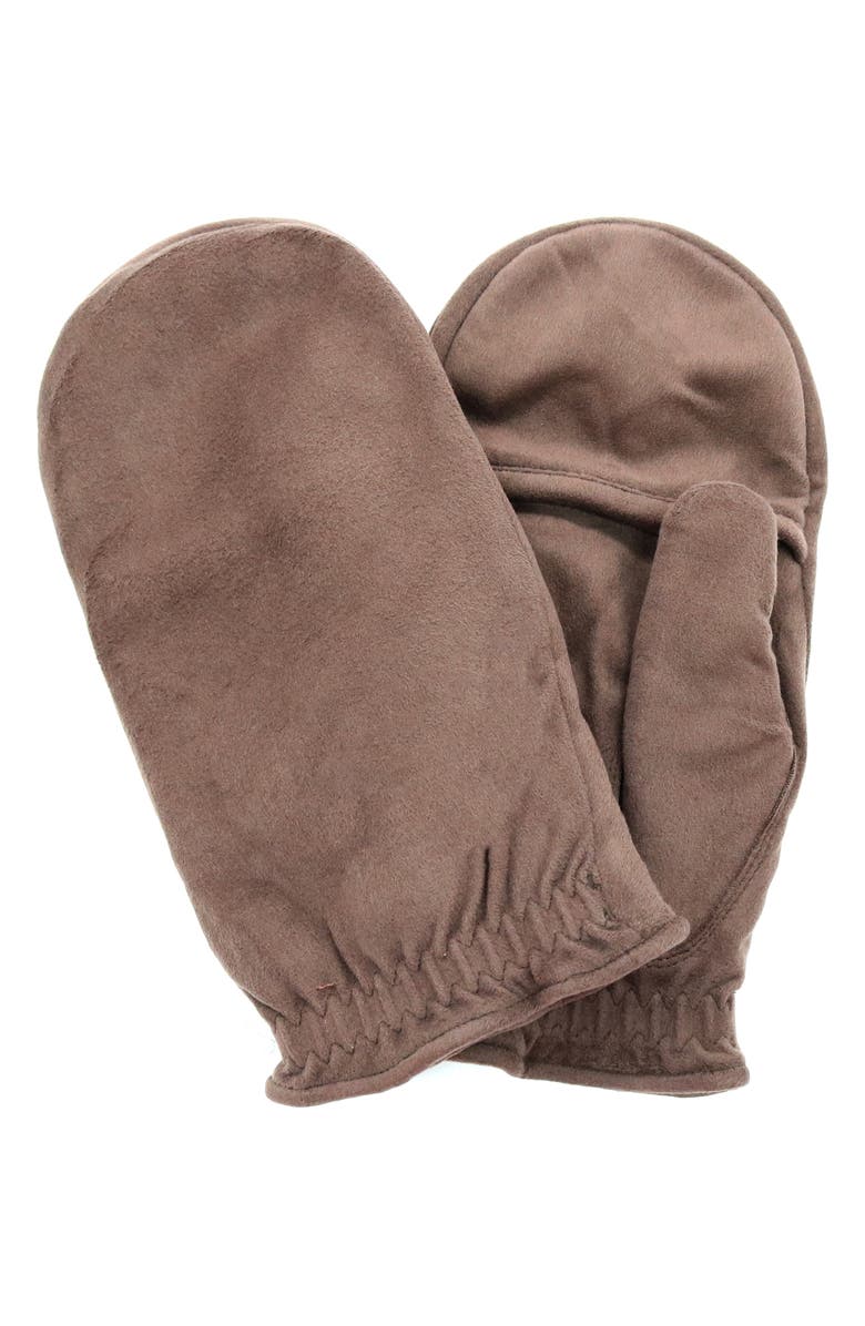 Portolano Faux Suede Mittens, Main, color, Brown