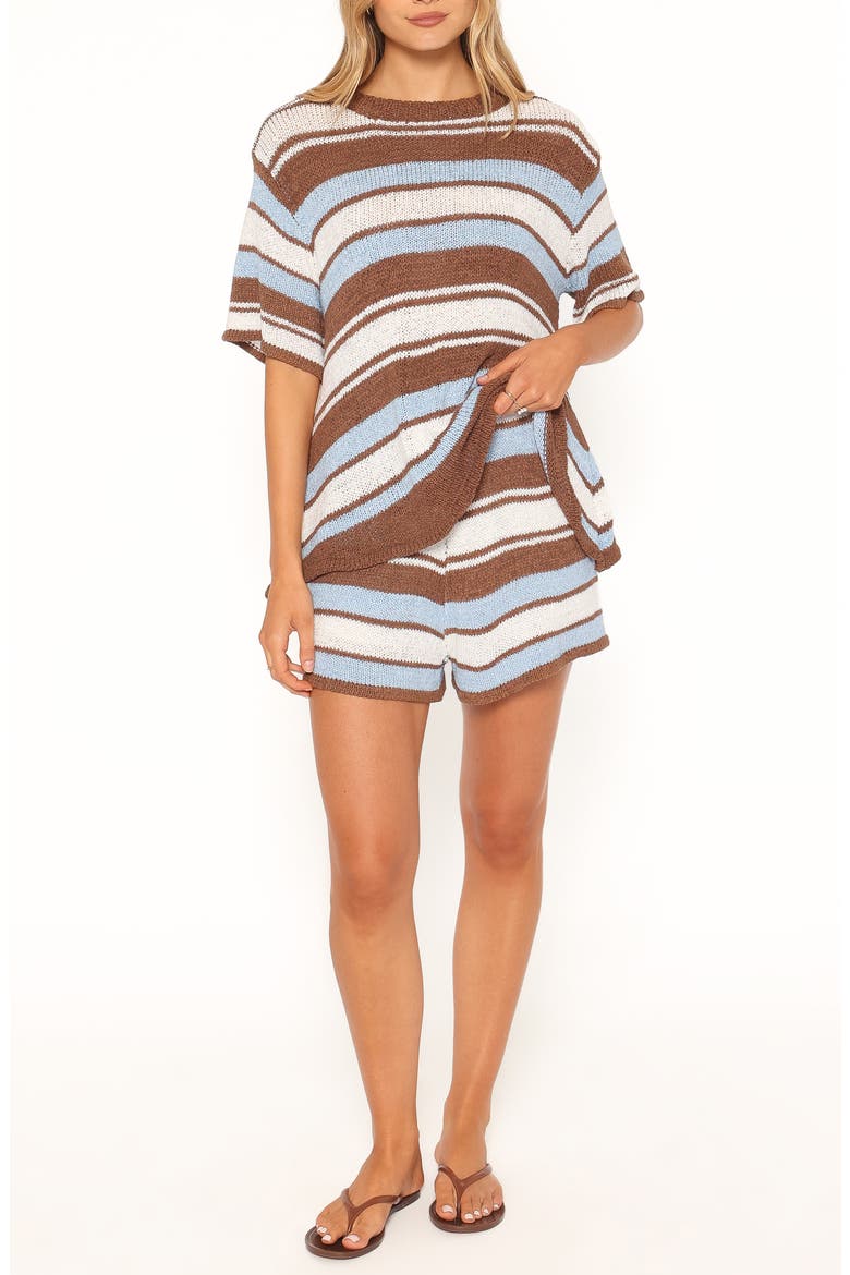 Aisling Stripe Sweater & Shorts Set, Main, color, BLUE BROWN STRIPE
