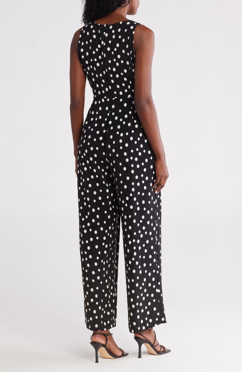 Connected Apparel Polka Dot Sleeveless Tie Waist Jumpsuit, Alternate, color,