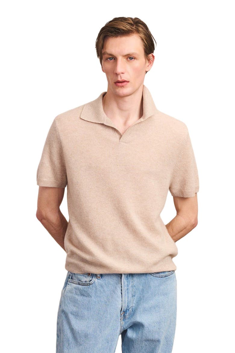 Lightweight Cashmere Short Sleeve Polo, Alternate, color, Oat