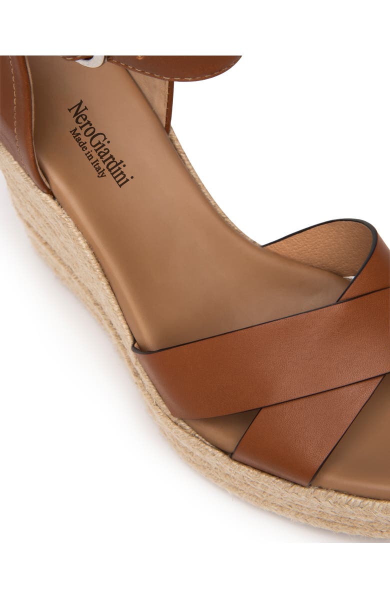 NeroGiardini Ankle Strap Espadrille Wedge Sandal, Alternate, color, Cognac
