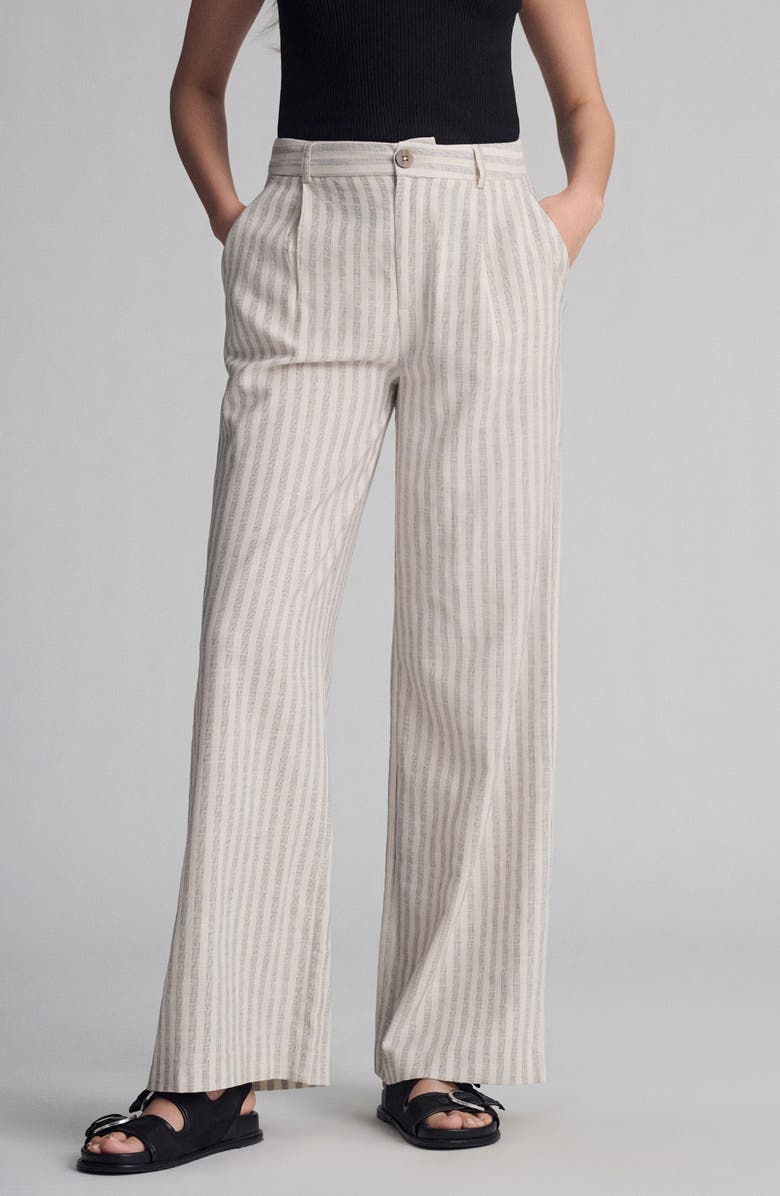 Mavi Jeans Pleated Stripe Pants, Main, color, Ivory/ Black Stripe