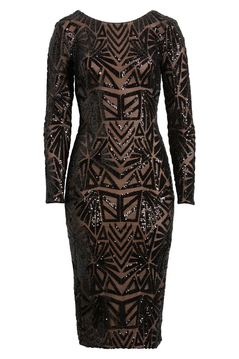 Emery Long Sleeve Sequin Cocktail Dress, Alternate, color, BLACK